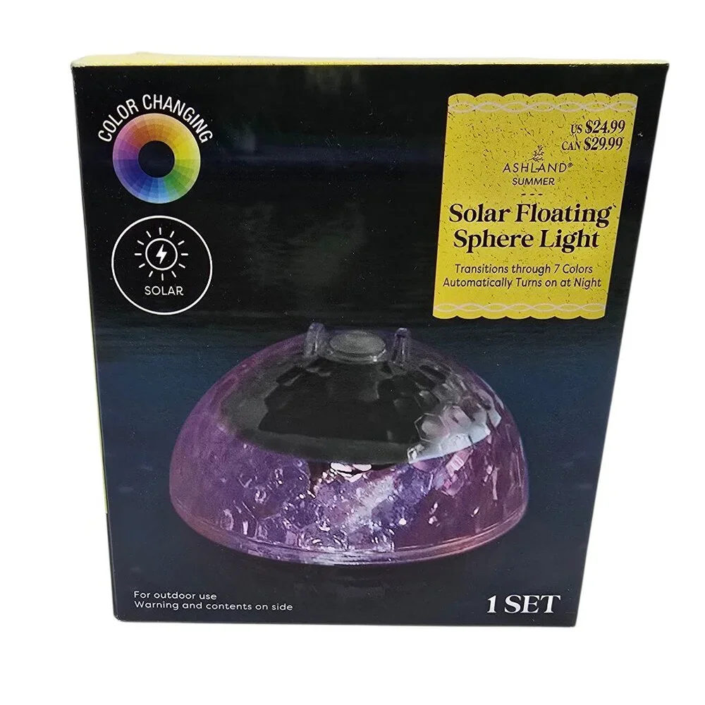 Solar Floating Sphere Light Transitions thru 7 Colors Auto On at Night NEW